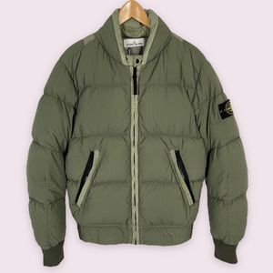 Stone Island Organic Feel Tela Ny Down Bomber Jacket Mens S Garment Dyed Fatigue